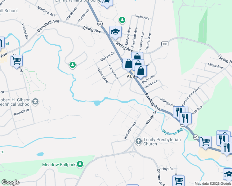 map of restaurants, bars, coffee shops, grocery stores, and more near 183 Ford Avenue in Troy