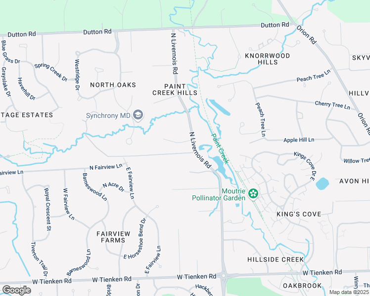 map of restaurants, bars, coffee shops, grocery stores, and more near 1101 Cripple Creek Lane in Rochester Hills
