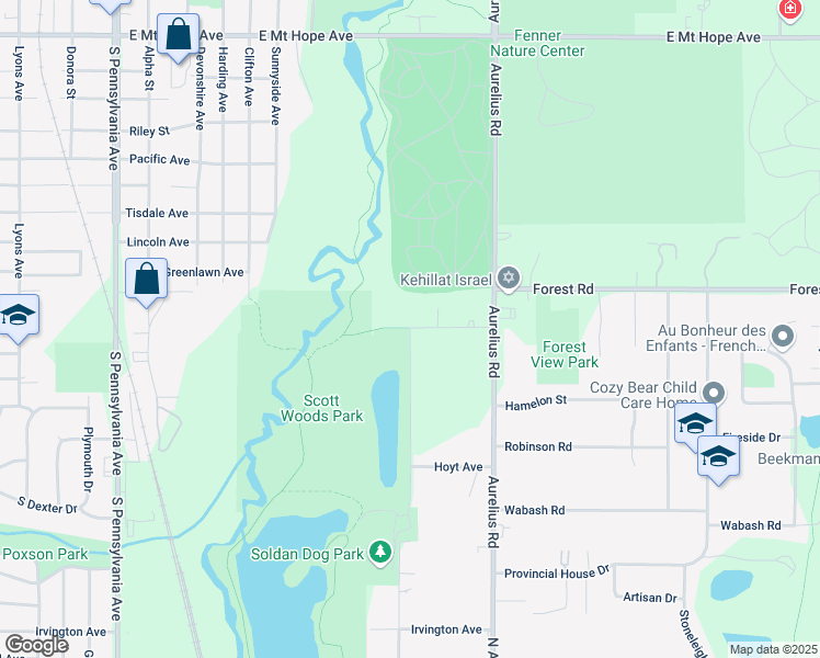 map of restaurants, bars, coffee shops, grocery stores, and more near 2800 Ruth Avenue in Lansing