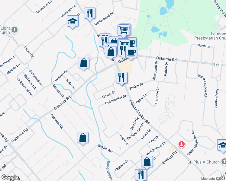 map of restaurants, bars, coffee shops, grocery stores, and more near 46 Quarry Drive in Albany