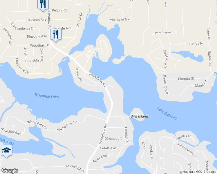 map of restaurants, bars, coffee shops, grocery stores, and more near 4421 Lamson Drive in Waterford Township