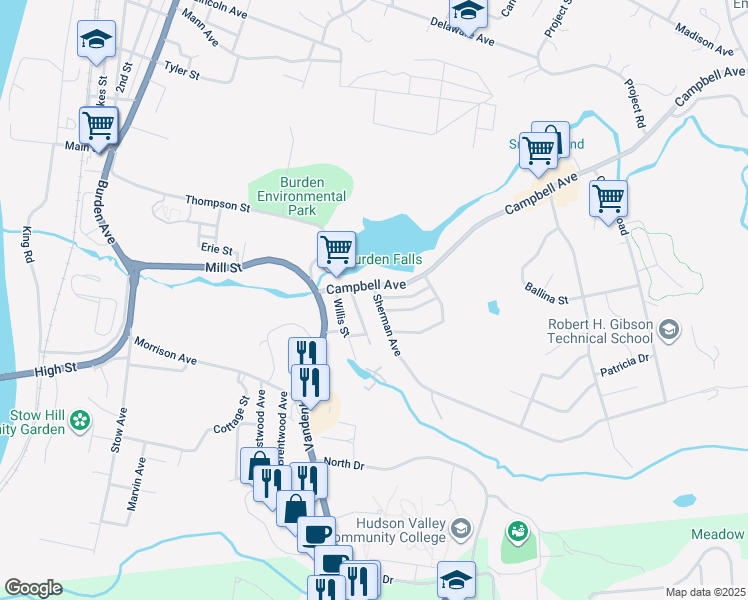 map of restaurants, bars, coffee shops, grocery stores, and more near 3 Sherman Avenue in Troy