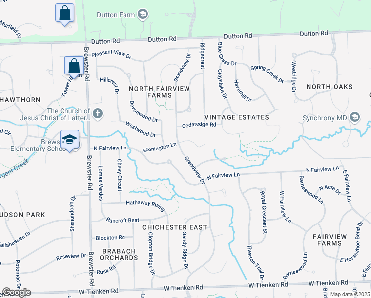 map of restaurants, bars, coffee shops, grocery stores, and more near 1562 Grandview Drive in Rochester Hills