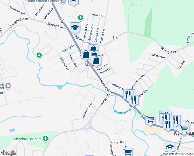 map of restaurants, bars, coffee shops, grocery stores, and more near 644 Pawling Avenue in Troy