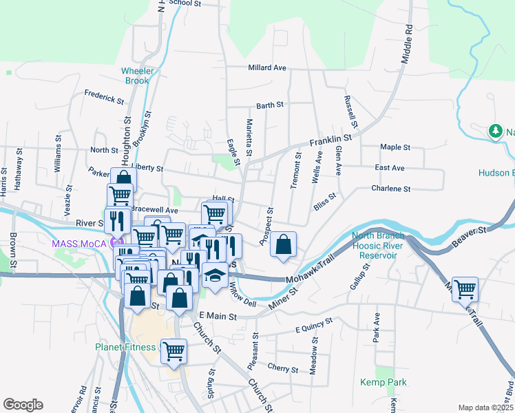 map of restaurants, bars, coffee shops, grocery stores, and more near 1 Hermon Avenue in North Adams