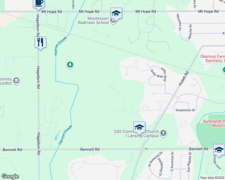 map of restaurants, bars, coffee shops, grocery stores, and more near 2717 Sophiea Parkway in Meridian charter Township