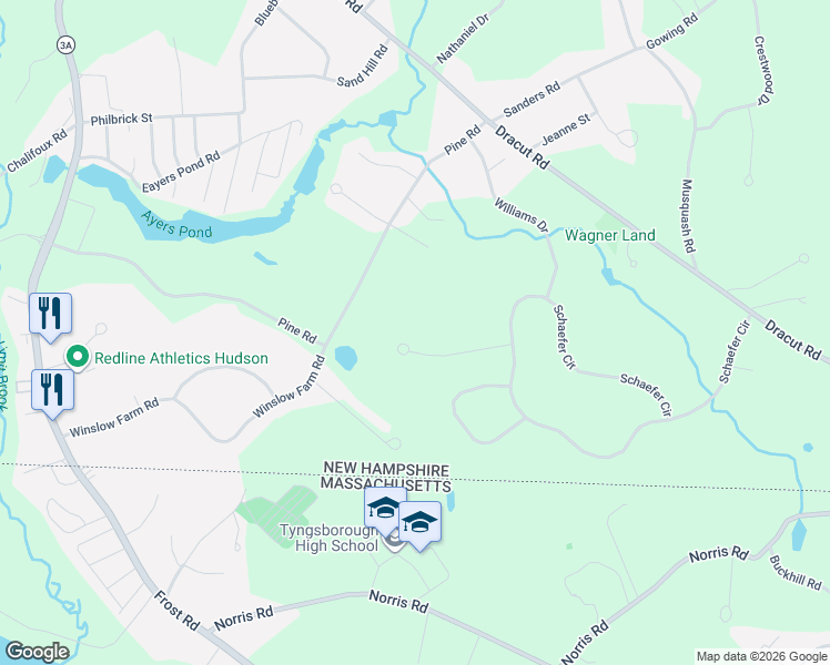 map of restaurants, bars, coffee shops, grocery stores, and more near 13 Potter Road in Hudson