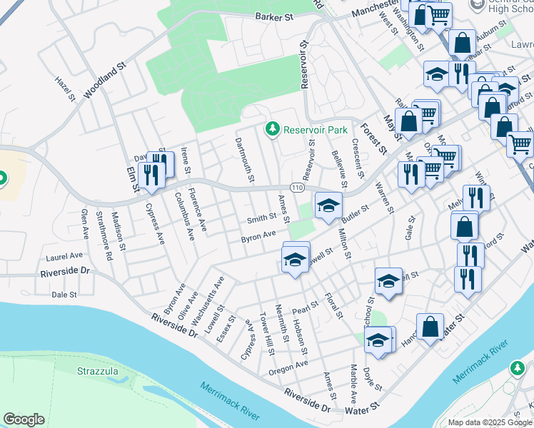 map of restaurants, bars, coffee shops, grocery stores, and more near 24 Holton Street in Lawrence