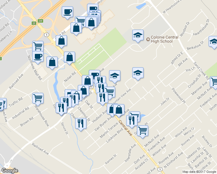 map of restaurants, bars, coffee shops, grocery stores, and more near 8 California Avenue in Albany