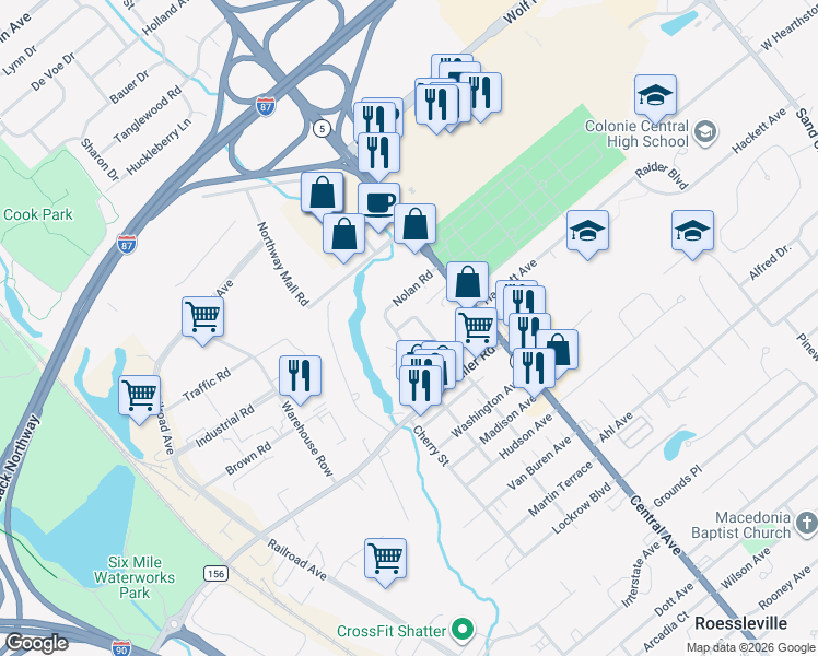 map of restaurants, bars, coffee shops, grocery stores, and more near 22 Pinehurst Road in Albany