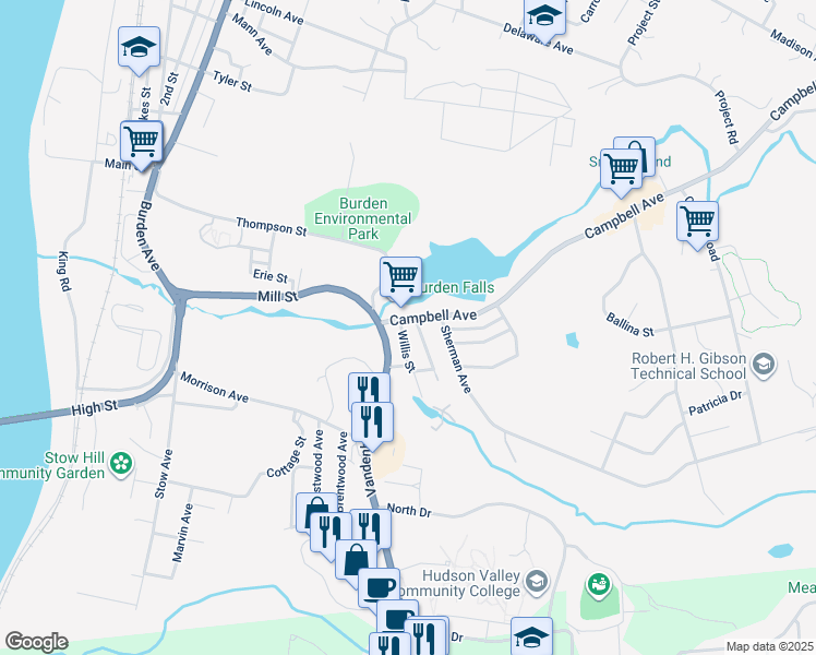 map of restaurants, bars, coffee shops, grocery stores, and more near 2 Campbell Avenue in Troy