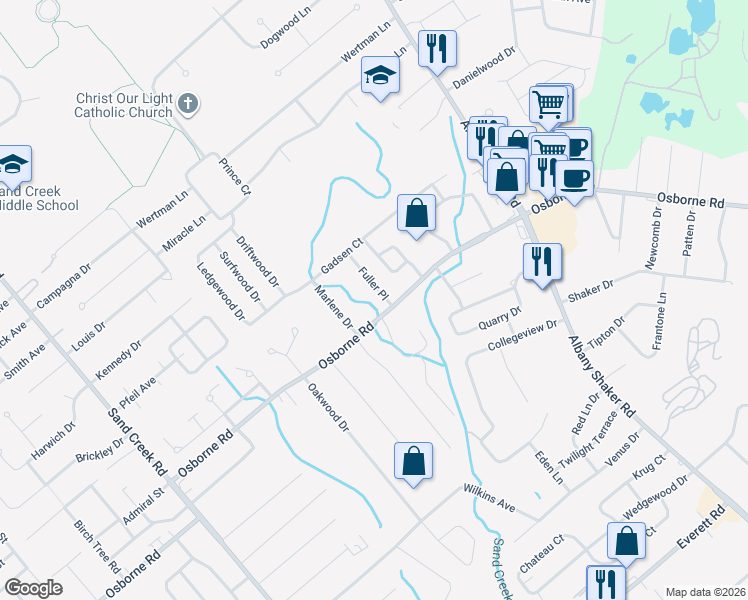 map of restaurants, bars, coffee shops, grocery stores, and more near 2A Fuller Place in Albany