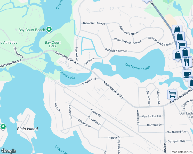 map of restaurants, bars, coffee shops, grocery stores, and more near 6521 Andersonville Road in Village of Clarkston