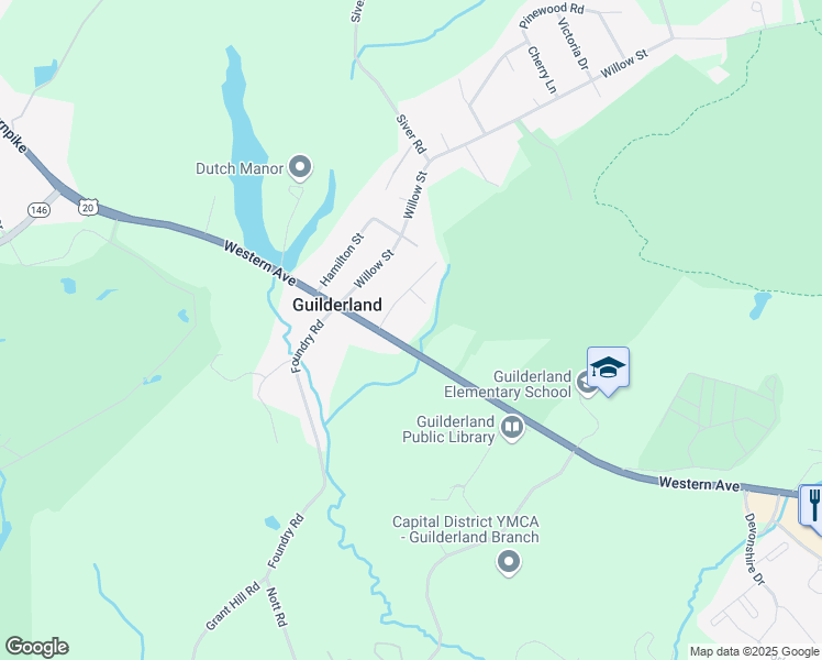 map of restaurants, bars, coffee shops, grocery stores, and more near 2291 Western Avenue in Guilderland