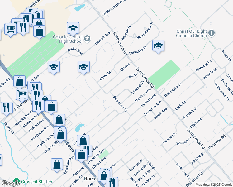 map of restaurants, bars, coffee shops, grocery stores, and more near 23 Arden Court in Albany