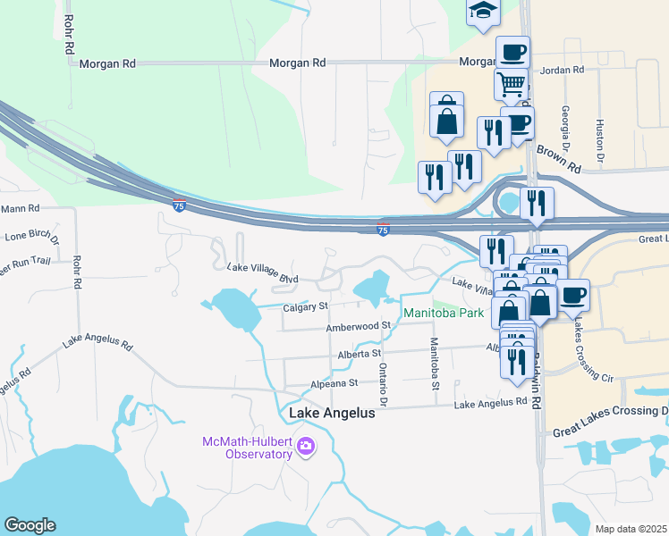 map of restaurants, bars, coffee shops, grocery stores, and more near 500 Brookview Court in Auburn Hills