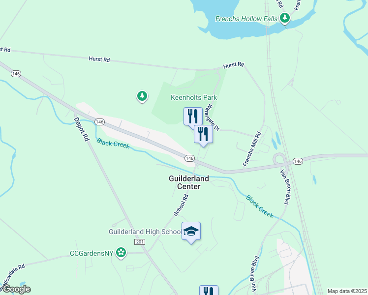 map of restaurants, bars, coffee shops, grocery stores, and more near 471 New York 146 in Altamont