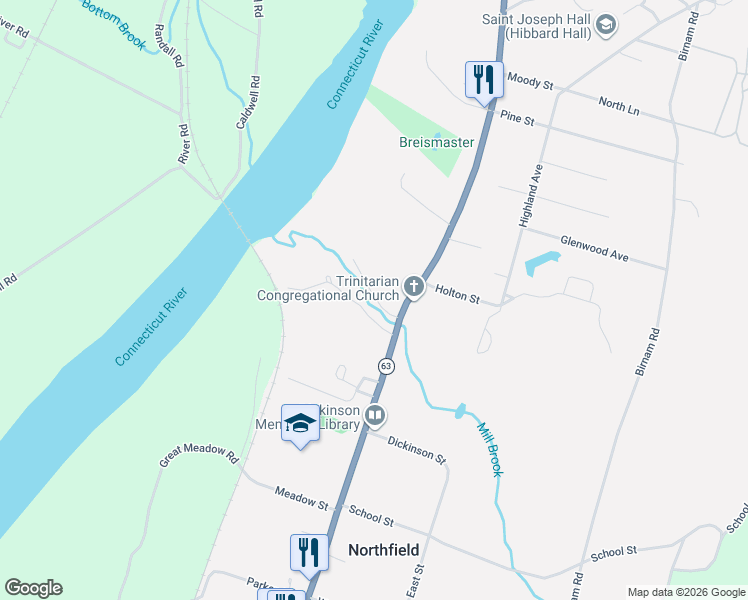 map of restaurants, bars, coffee shops, grocery stores, and more near 138 Main Street in Northfield