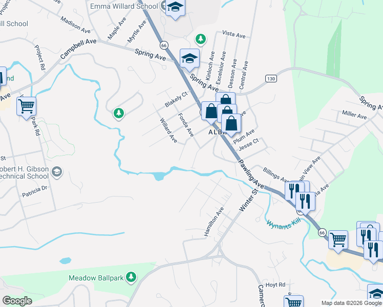 map of restaurants, bars, coffee shops, grocery stores, and more near 183 Ford Avenue in Troy