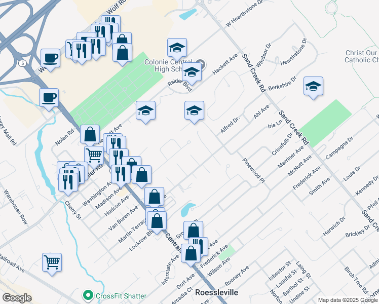 map of restaurants, bars, coffee shops, grocery stores, and more near 3 Elgin Street in Albany