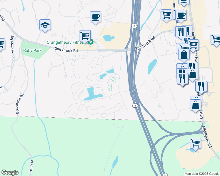 map of restaurants, bars, coffee shops, grocery stores, and more near 329 Brook Village Road in Nashua