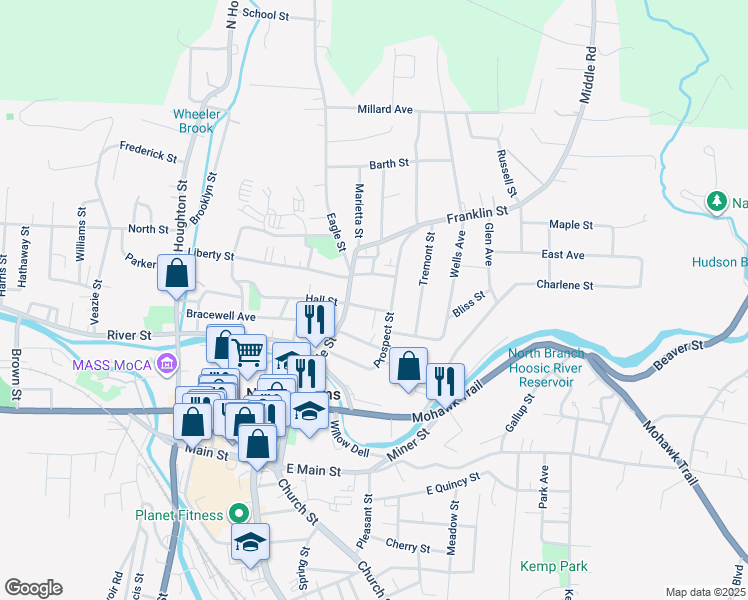 map of restaurants, bars, coffee shops, grocery stores, and more near 1 Hermon Avenue in North Adams