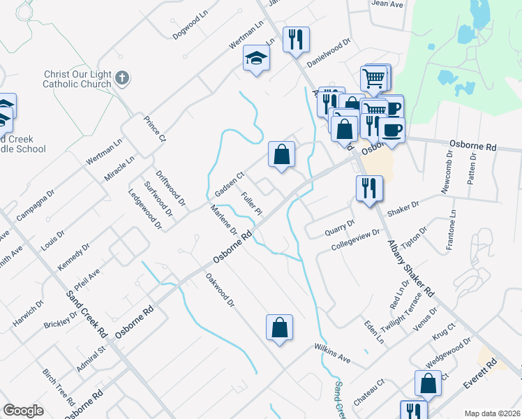 map of restaurants, bars, coffee shops, grocery stores, and more near 2A Fuller Place in Albany