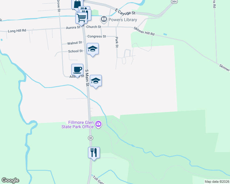 map of restaurants, bars, coffee shops, grocery stores, and more near 24 South Main Street in Moravia