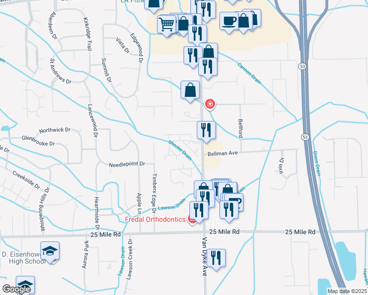 map of restaurants, bars, coffee shops, grocery stores, and more near 7891 Sal Mar Way in Macomb County