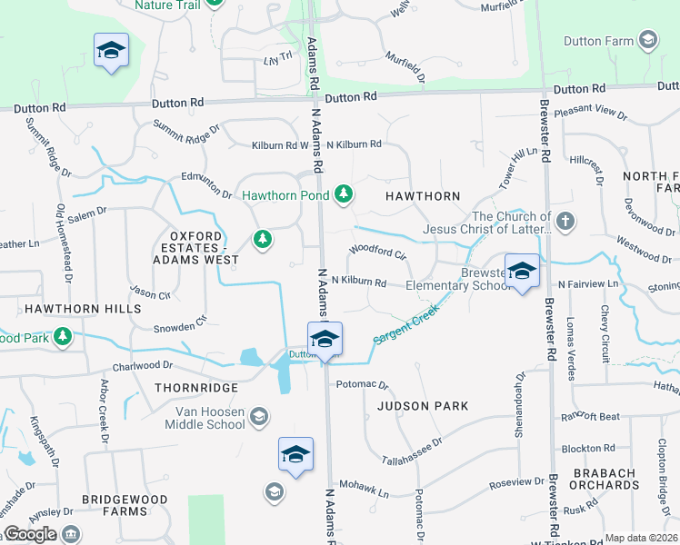 map of restaurants, bars, coffee shops, grocery stores, and more near 1600 North Kilburn Road in Rochester Hills