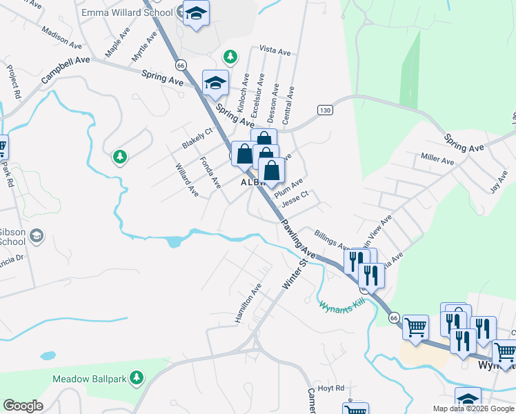 map of restaurants, bars, coffee shops, grocery stores, and more near 644 Pawling Avenue in Troy