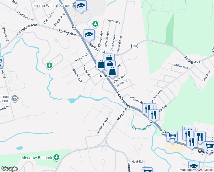 map of restaurants, bars, coffee shops, grocery stores, and more near 644 Pawling Avenue in Troy