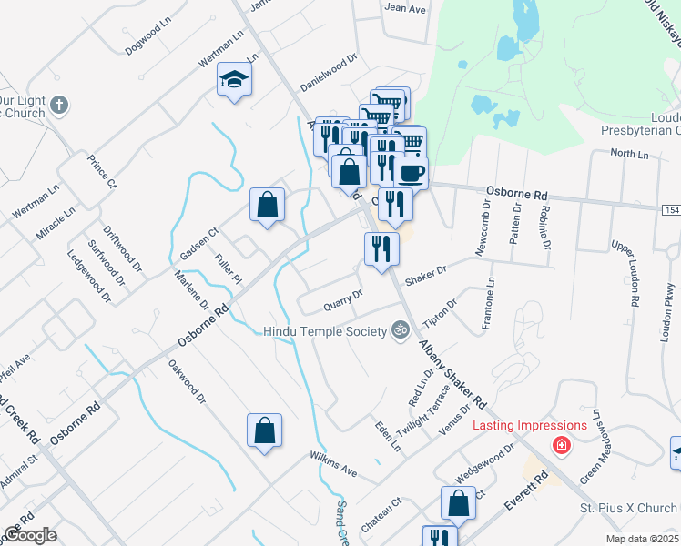map of restaurants, bars, coffee shops, grocery stores, and more near 46 Quarry Drive in Albany