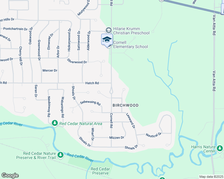 map of restaurants, bars, coffee shops, grocery stores, and more near 4185 Cornell Road in Meridian charter Township