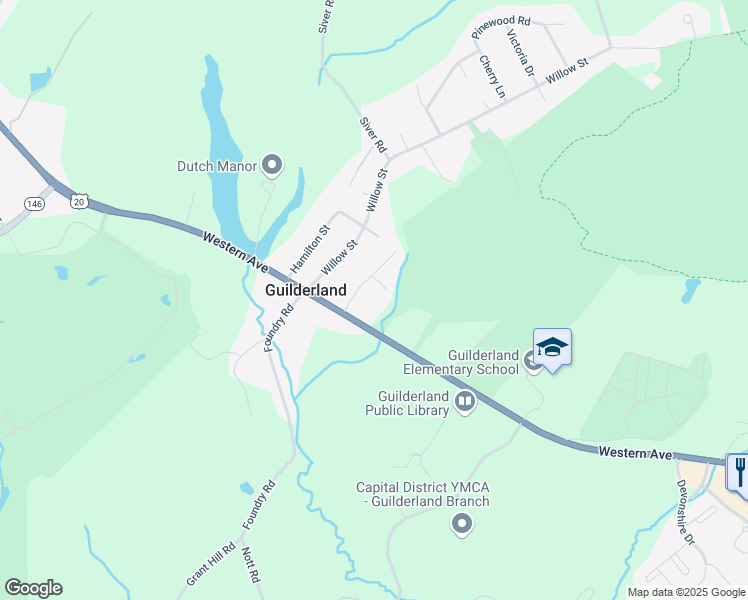 map of restaurants, bars, coffee shops, grocery stores, and more near 2291 Western Avenue in Guilderland