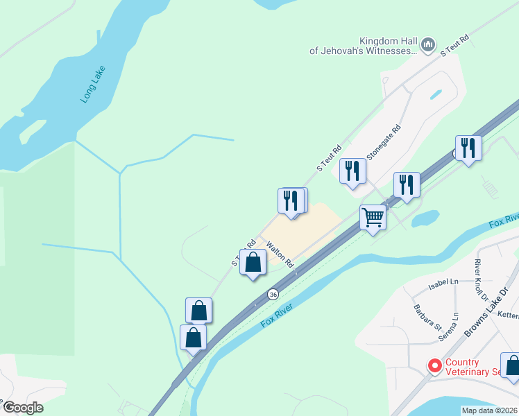 map of restaurants, bars, coffee shops, grocery stores, and more near 1020-1286 South Teut Road in Burlington