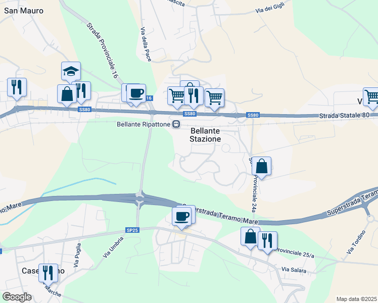 map of restaurants, bars, coffee shops, grocery stores, and more near 741 Via G. Amendola in Bellante Stazione