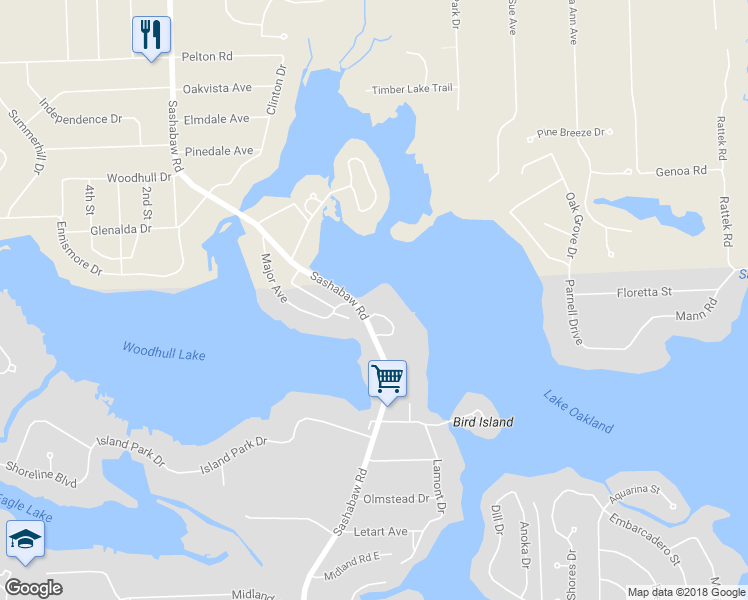 map of restaurants, bars, coffee shops, grocery stores, and more near 4456 Lamson Drive in Waterford Township
