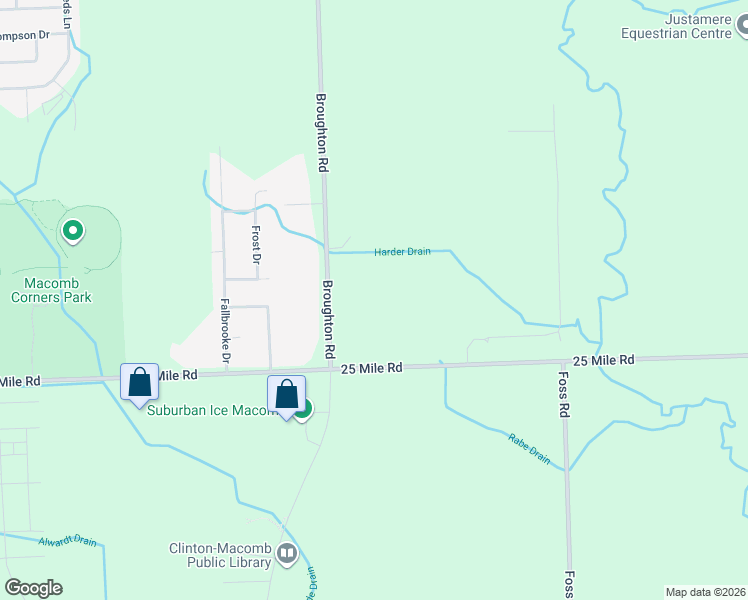 map of restaurants, bars, coffee shops, grocery stores, and more near 25 Mile Road in Macomb
