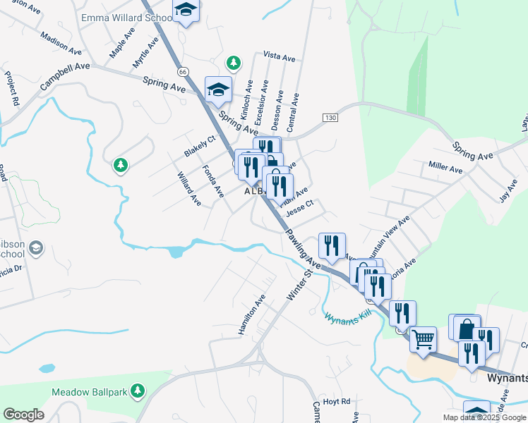 map of restaurants, bars, coffee shops, grocery stores, and more near 644 Pawling Avenue in Troy