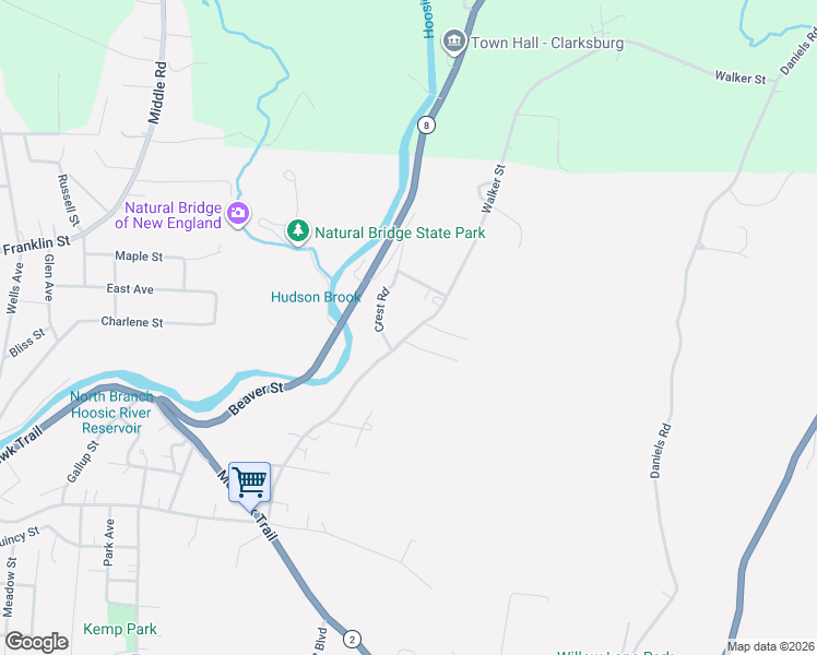 map of restaurants, bars, coffee shops, grocery stores, and more near 263 Walker Street in North Adams