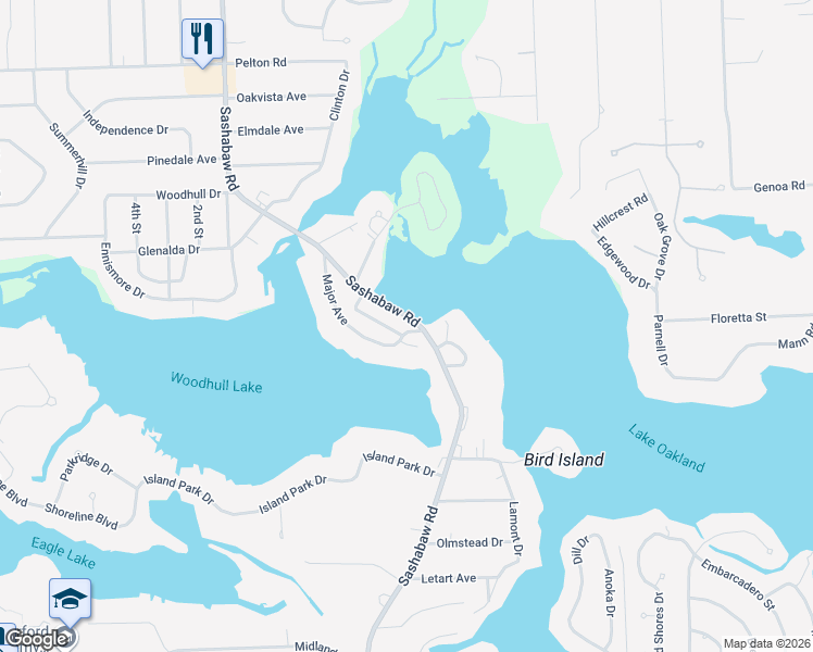 map of restaurants, bars, coffee shops, grocery stores, and more near 4423 Major Avenue in Waterford Township