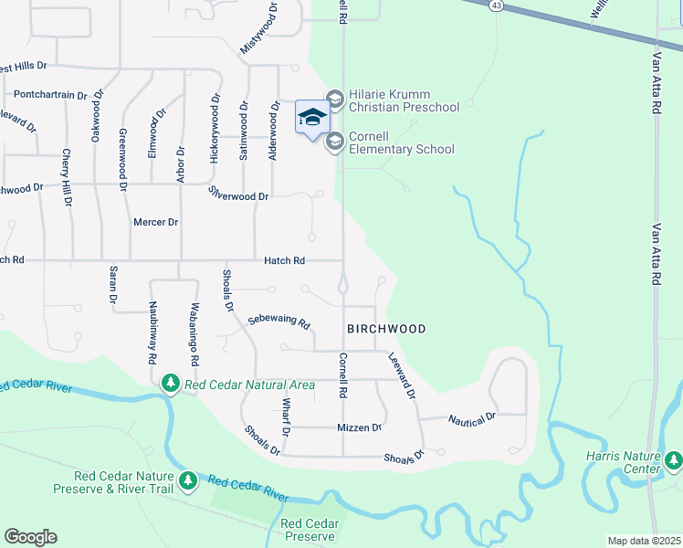 map of restaurants, bars, coffee shops, grocery stores, and more near 4271 Cornell Road in Meridian charter Township