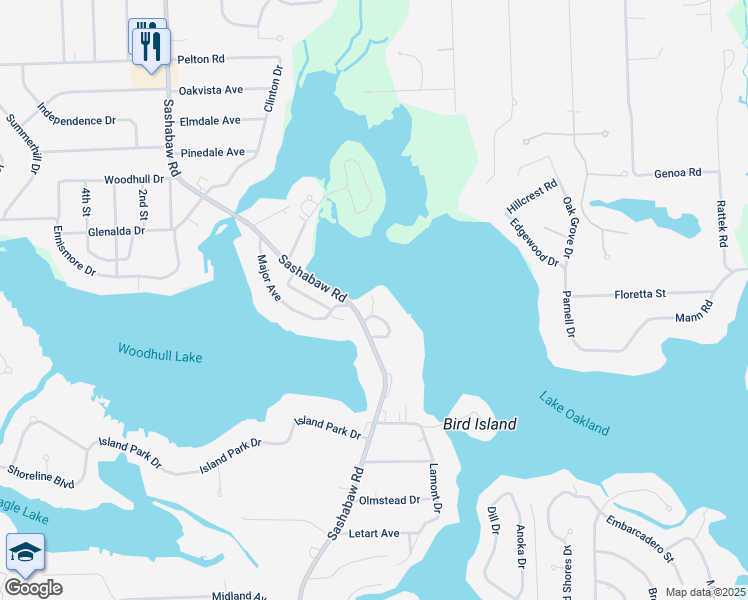 map of restaurants, bars, coffee shops, grocery stores, and more near 4421 Lamson Drive in Waterford Township