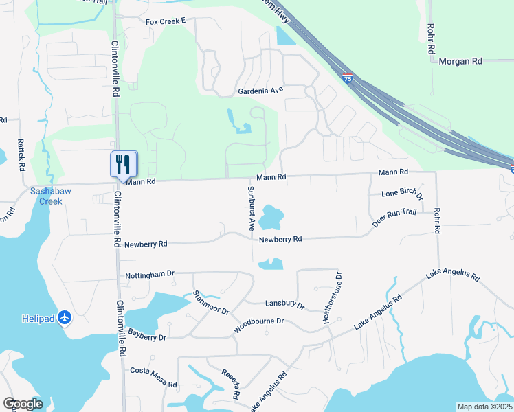 map of restaurants, bars, coffee shops, grocery stores, and more near 4460 Sunburst Avenue in Waterford Township