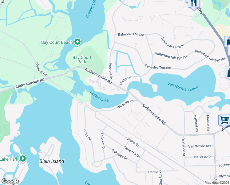map of restaurants, bars, coffee shops, grocery stores, and more near 6601 Andersonville Road in Clarkston