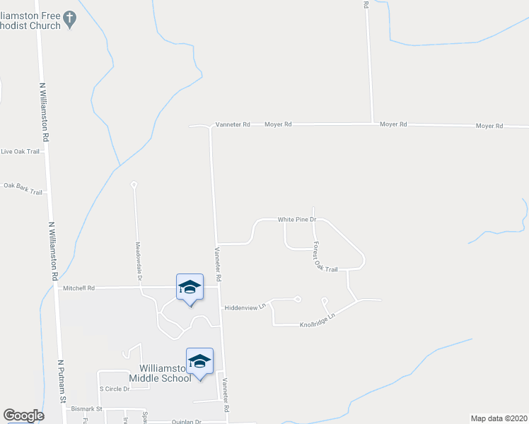 map of restaurants, bars, coffee shops, grocery stores, and more near 2315 White Pine Drive in Williamston
