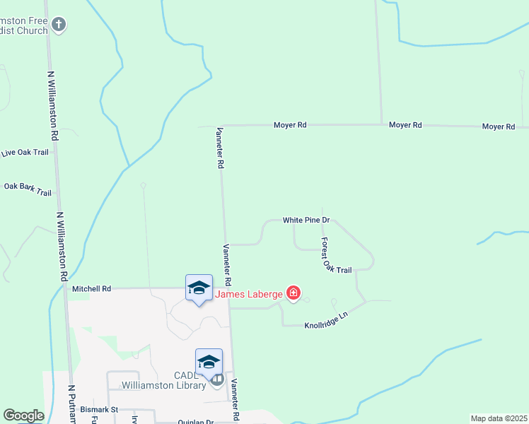 map of restaurants, bars, coffee shops, grocery stores, and more near 2315 White Pine Drive in Williamston