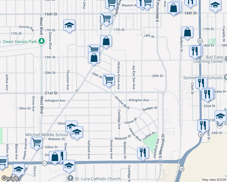 map of restaurants, bars, coffee shops, grocery stores, and more near 2028 Hickory Grove Avenue in Racine