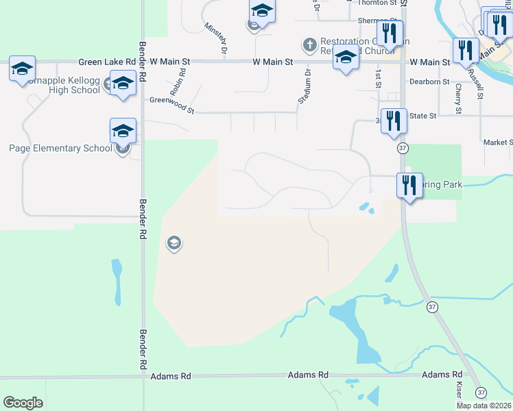 map of restaurants, bars, coffee shops, grocery stores, and more near 928 View Pointe Drive in Middleville